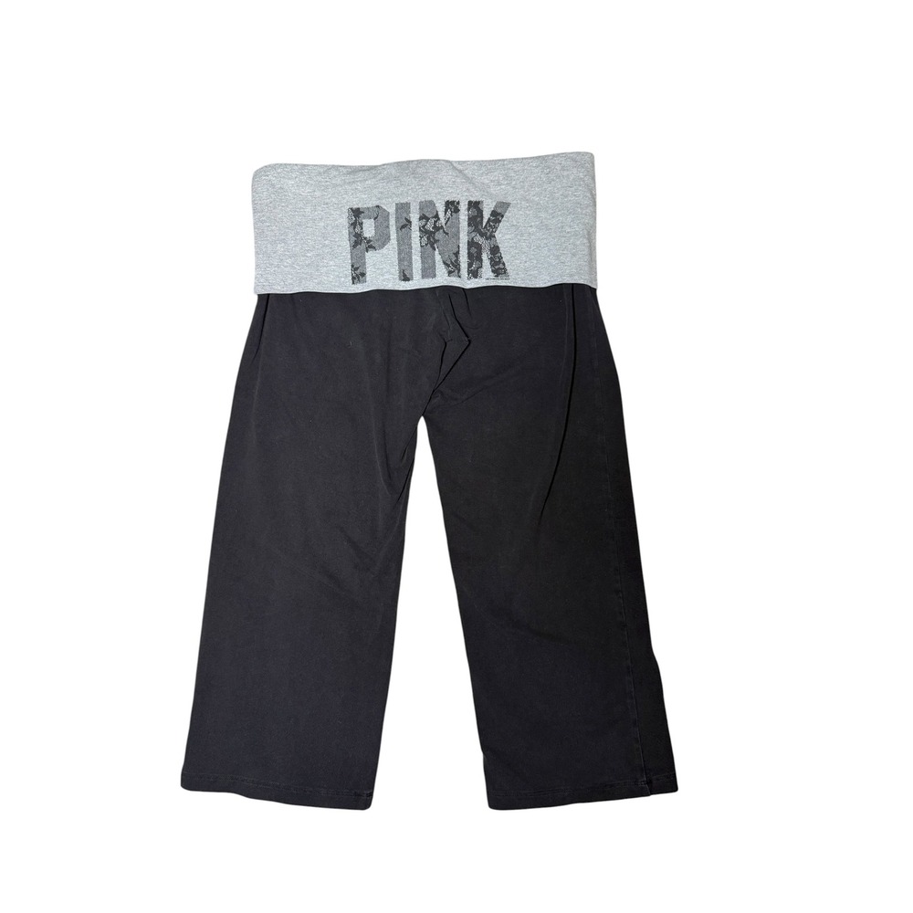 Victorias Secret PINK Yoga Crop Pants Black Gray Foldover Waistband Small